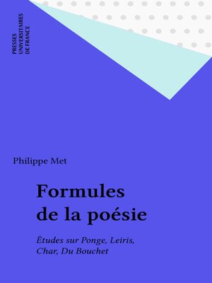 cover image of Formules de la poésie